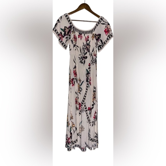 Jealous Tomato Dress M White Off The Shoulder Maxi Lined Floral Peasant Coquette - Picture 2 of 8